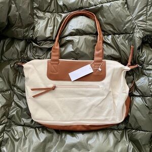 Canvas Weekender Tote Bag with Brown Trim